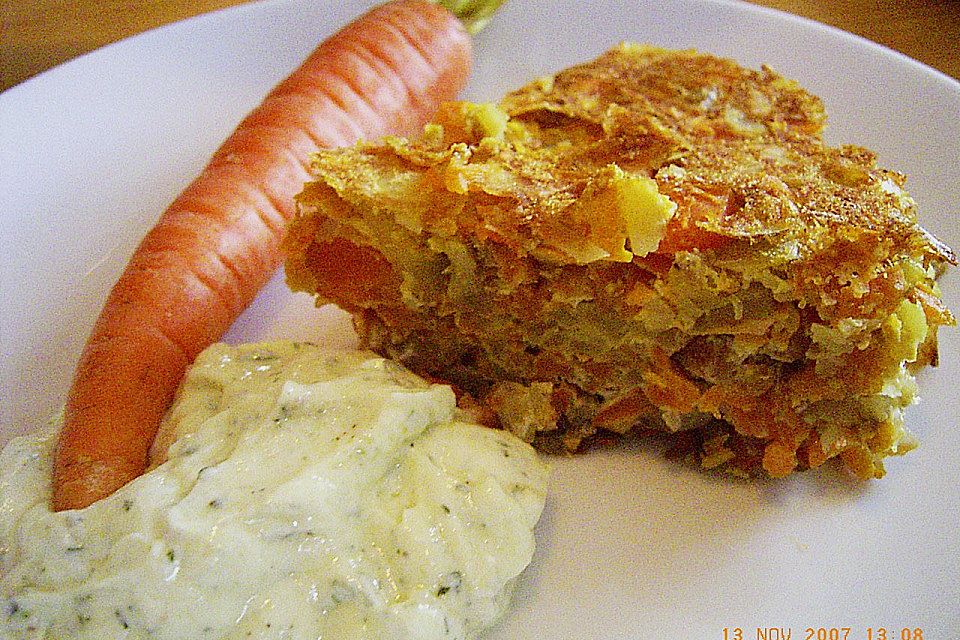 Möhren - Kartoffelauflauf mit Basilikumsauce