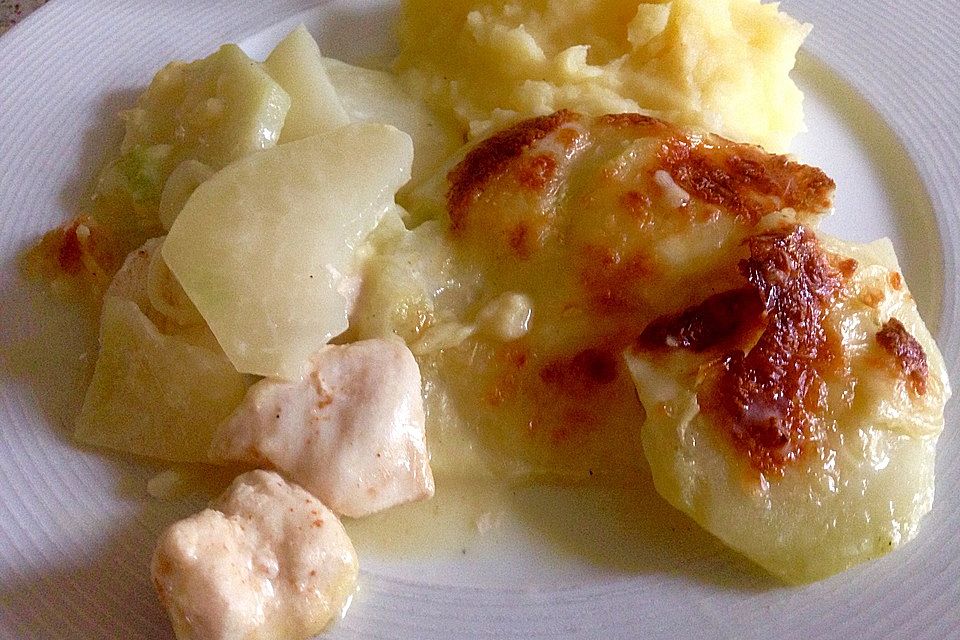 Kohlrabigratin mit Hähnchenbrust