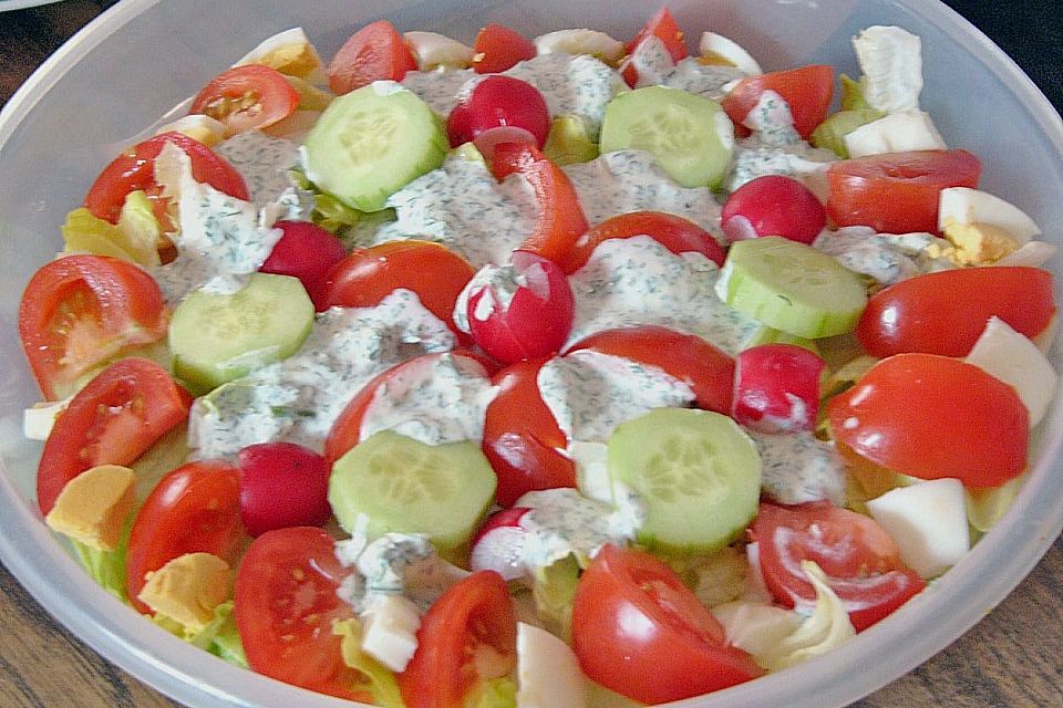 Salatplatte mit Kräutersoße