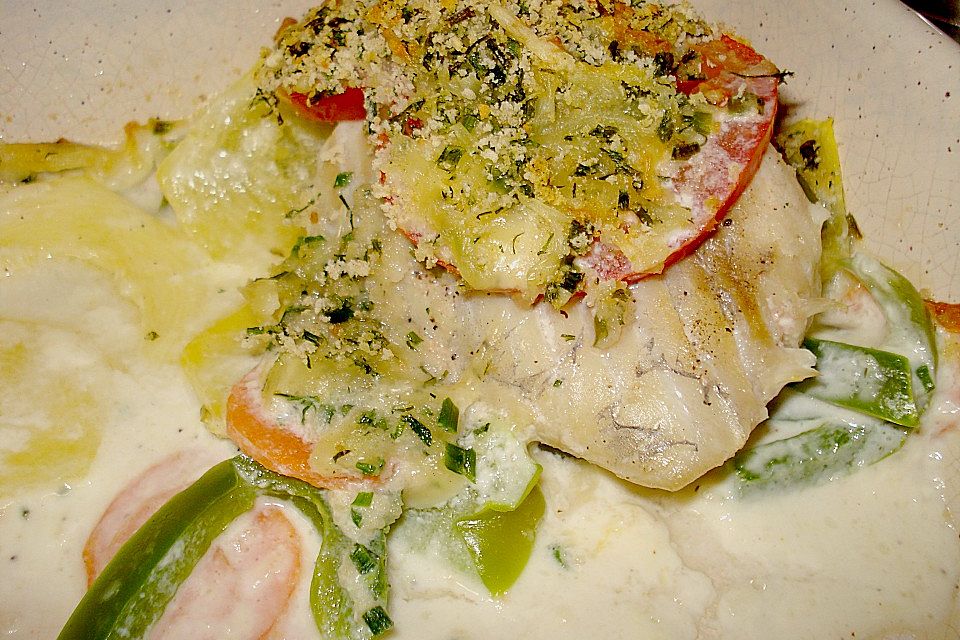 Seelachsfilet auf Zucchinibett