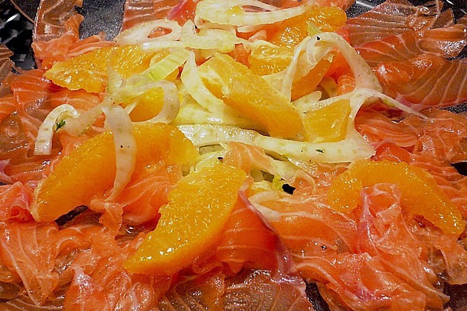 Lachscarpaccio mt Orangen - Fenchelsalat