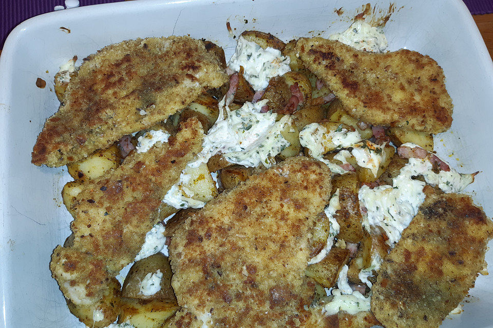 Bratkartoffelauflauf mit Schnitzel