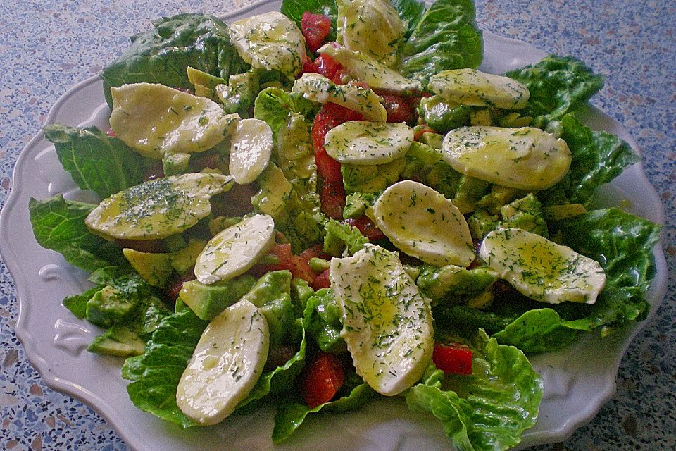 Römersalat mit mariniertem Mozzarella