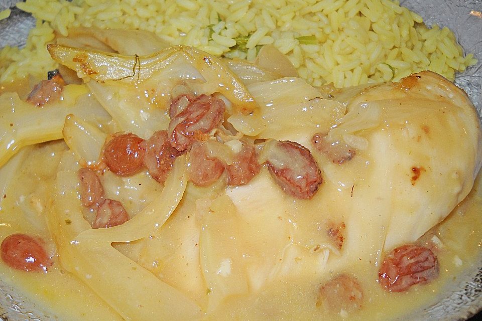 Hähnchenbrust in Fenchel - Orangensahne