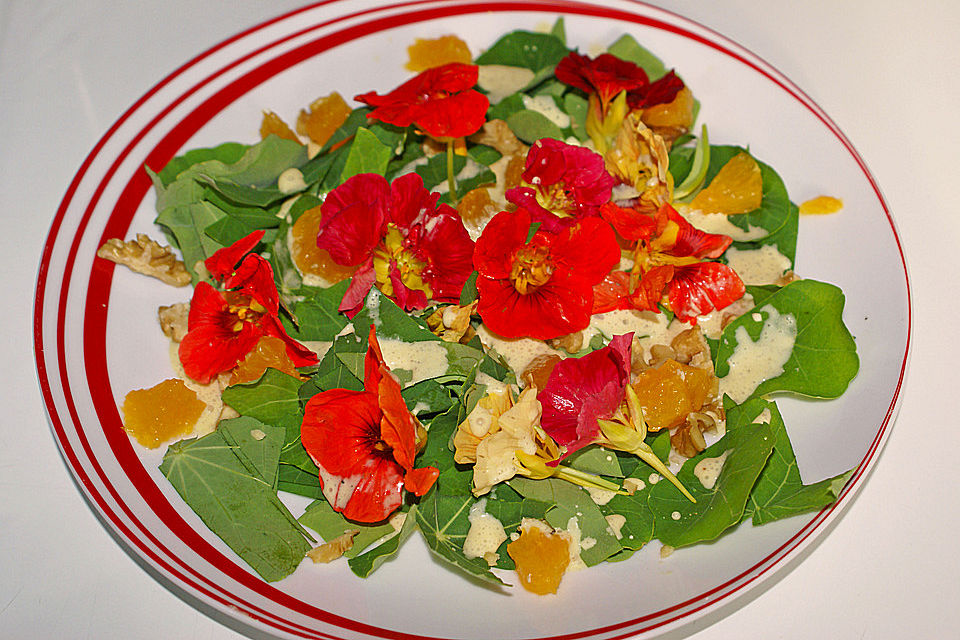 Kapuzinerkressesalat mit Joghurtsauce