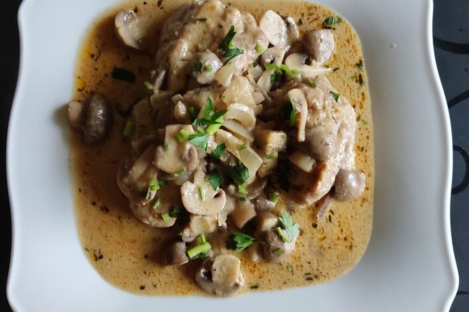 Schweinefilet mit Senf - Champignons