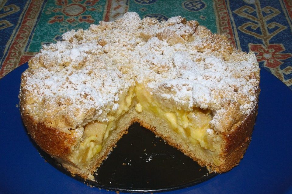 Apfel - Streuselkuchen mit Pudding