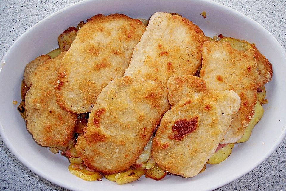 Bratkartoffelauflauf mit Schnitzel