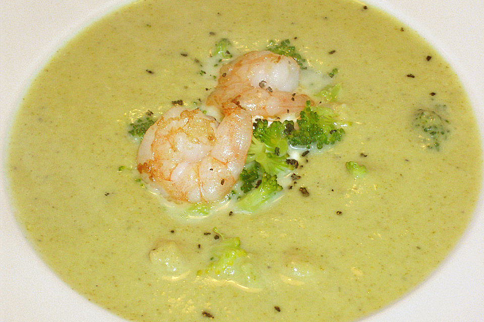 Brokkoli - Cremesuppe mit Garnelen