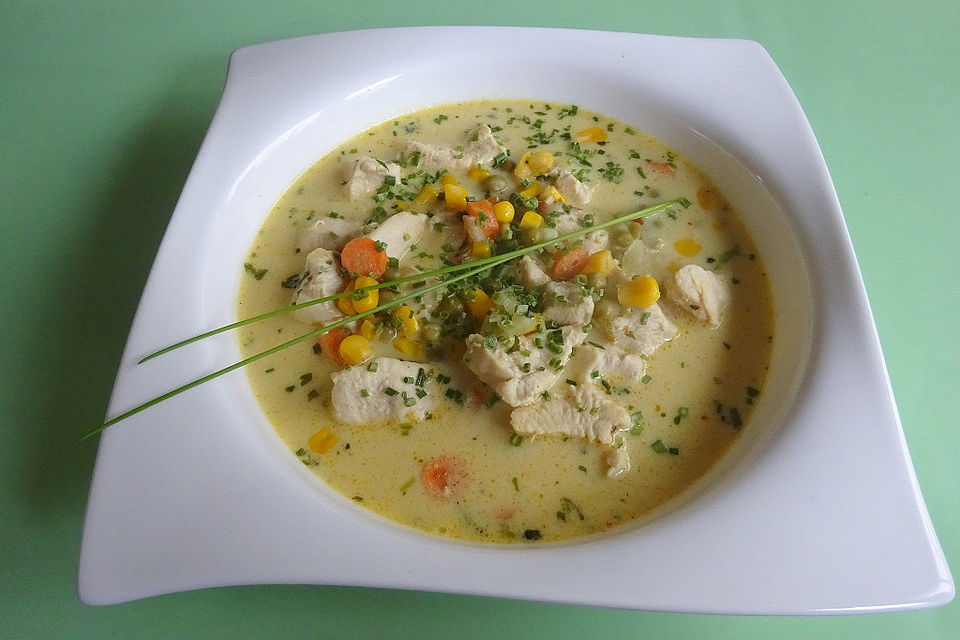 Maissuppe mit Hähnchenbrust