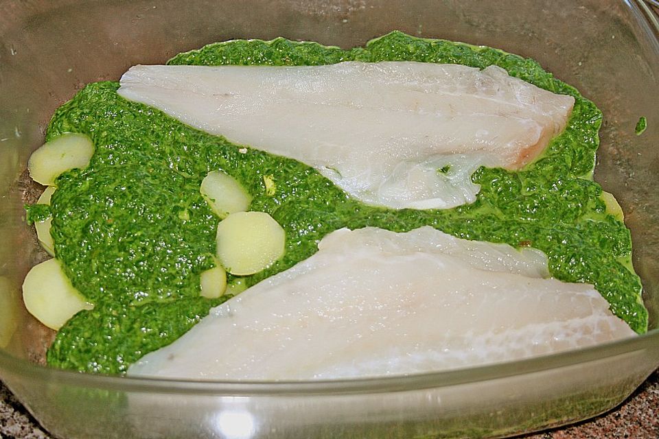 Fisch, mit Bergkäse überbacken