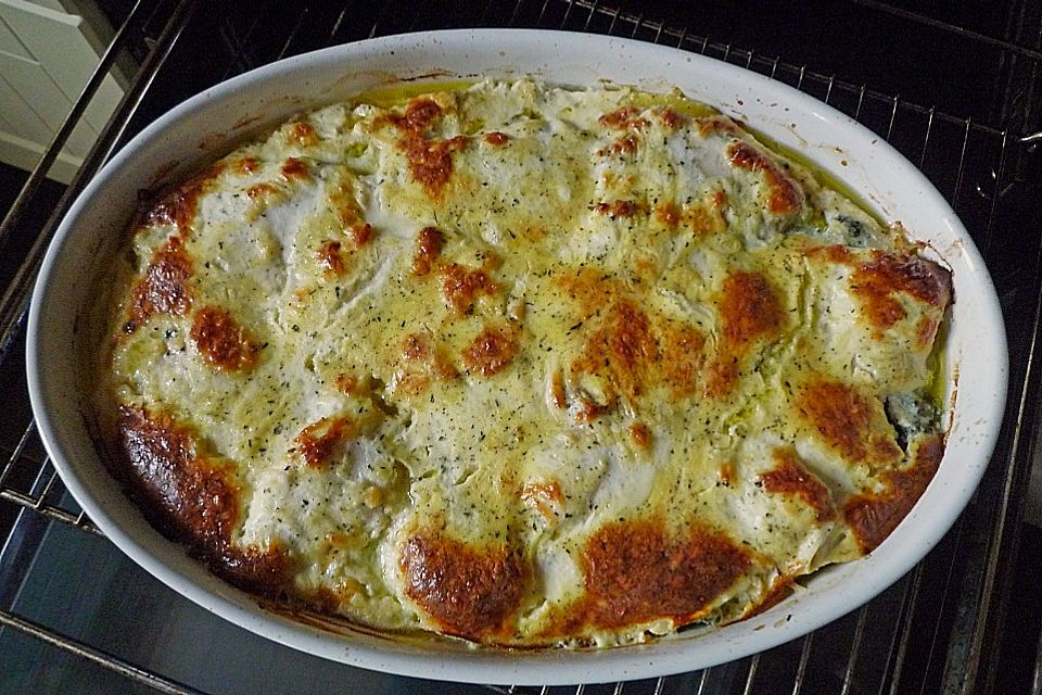 Fisch, mit Bergkäse überbacken