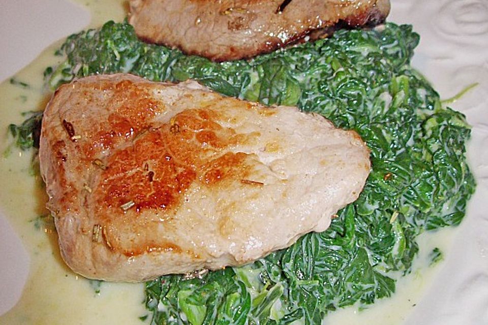 Schweinemedaillons auf Gorgonzola - Spinat