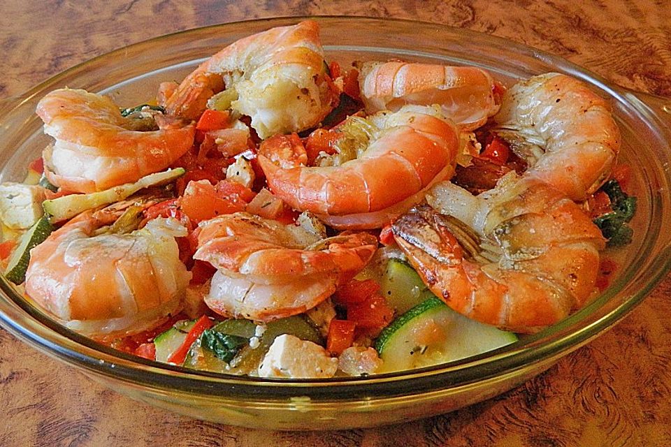 Mediterrane Scampi - Gemüsepfanne