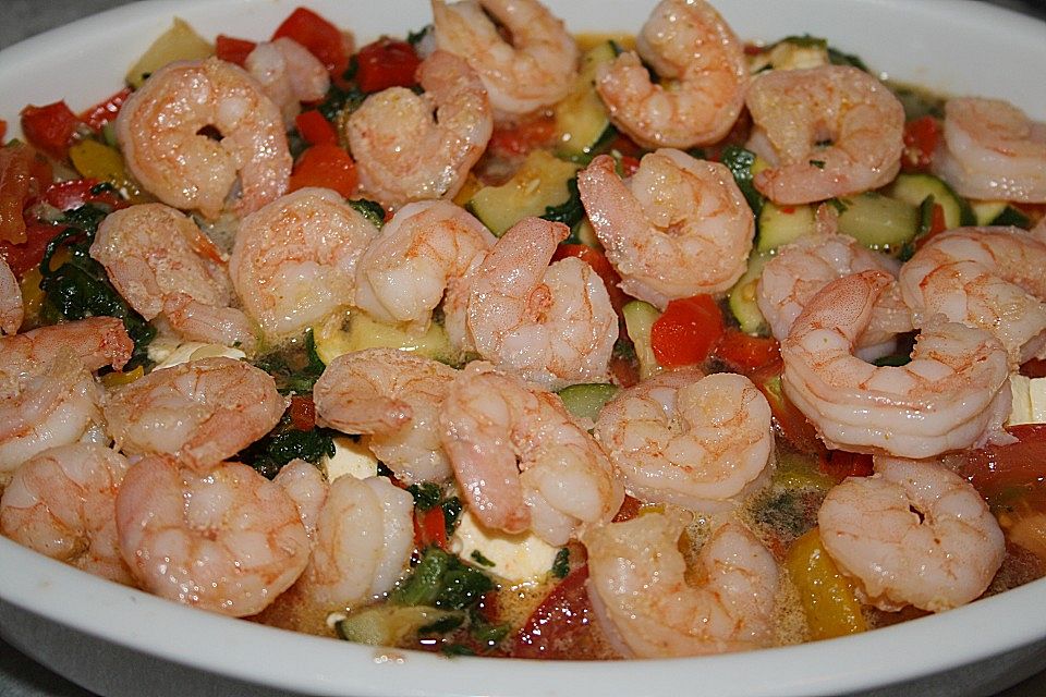 Mediterrane Scampi - Gemüsepfanne