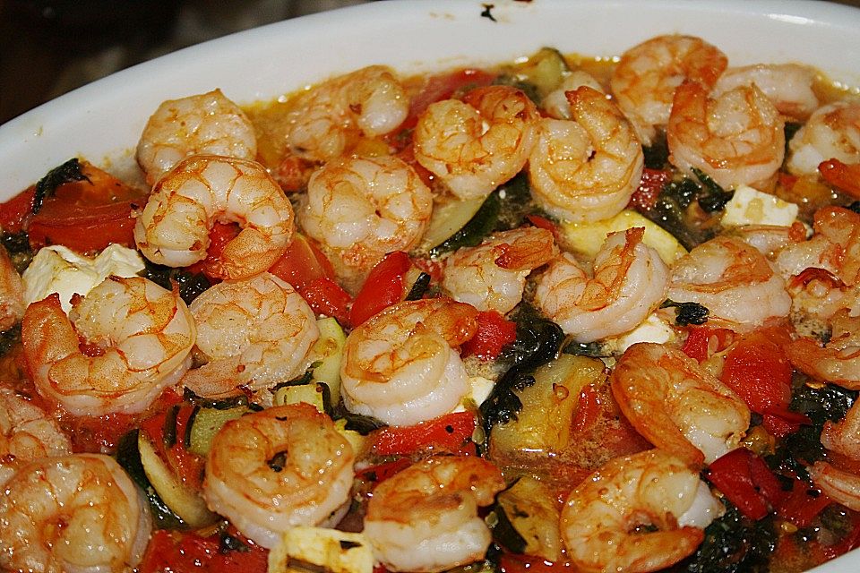 Mediterrane Scampi - Gemüsepfanne