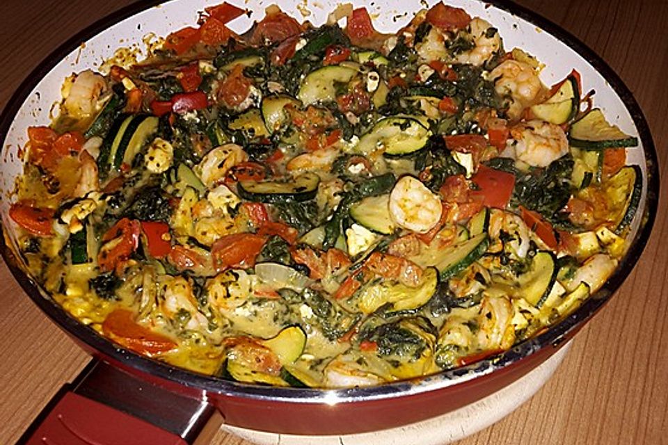 Mediterrane Scampi - Gemüsepfanne