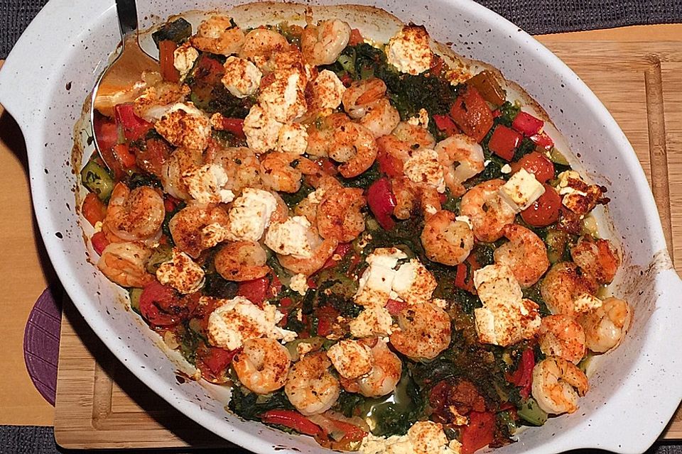 Mediterrane Scampi - Gemüsepfanne