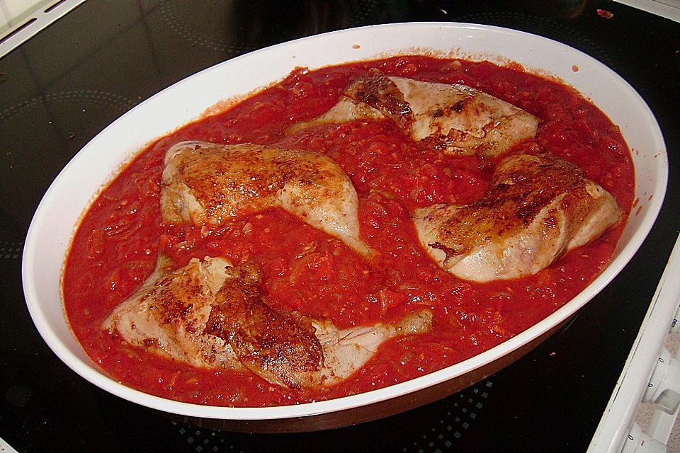 Knoblauchhähnchen in Tomatensauce