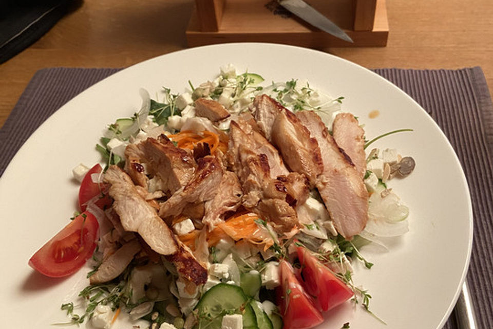 Bunter Salat mit Putenbruststreifen