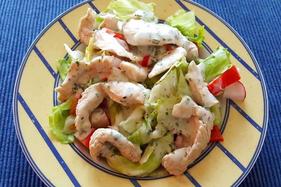 Bunter Salat mit Putenbruststreifen