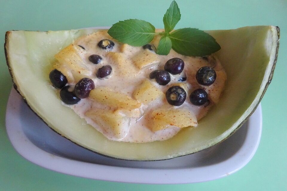 Überbackene Heidelbeeren mit Melone