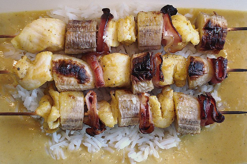 Fischspieße mit Currysoße