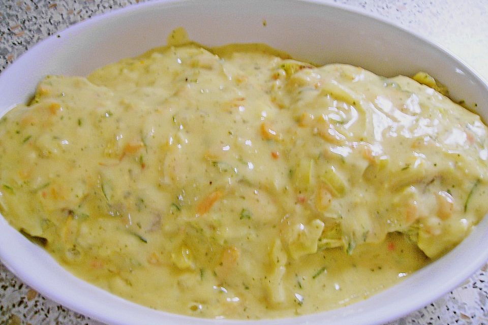 Gemüseröllchen an Safransauce