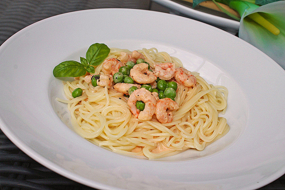 Spaghetti mit Shrimps