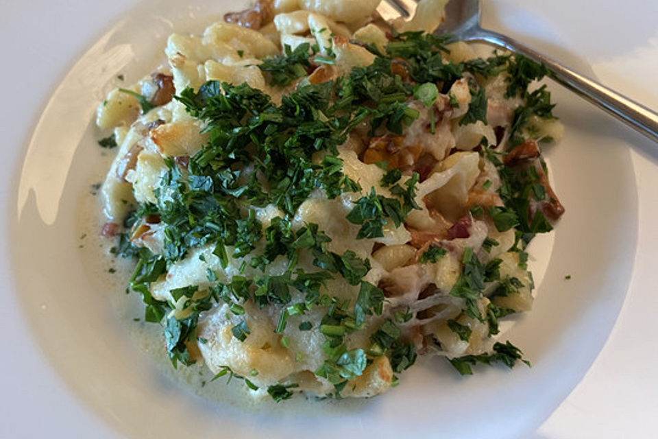 Spätzlegratin mit Pfifferlingen