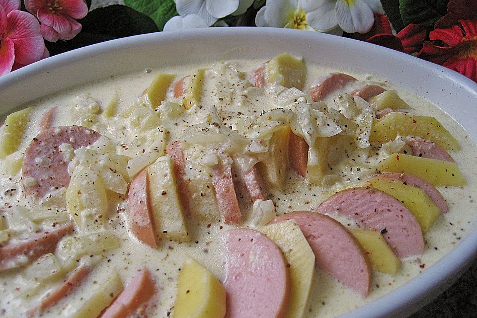 Sahniges Kartoffel - Fleischwurst - Gratin