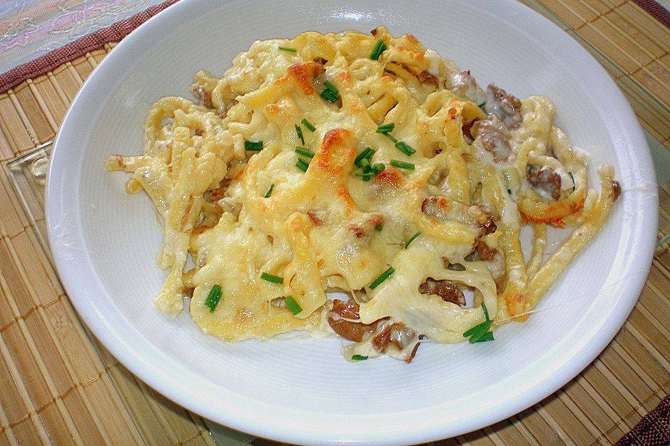 Spätzle - Gratin mit Pifferlingen