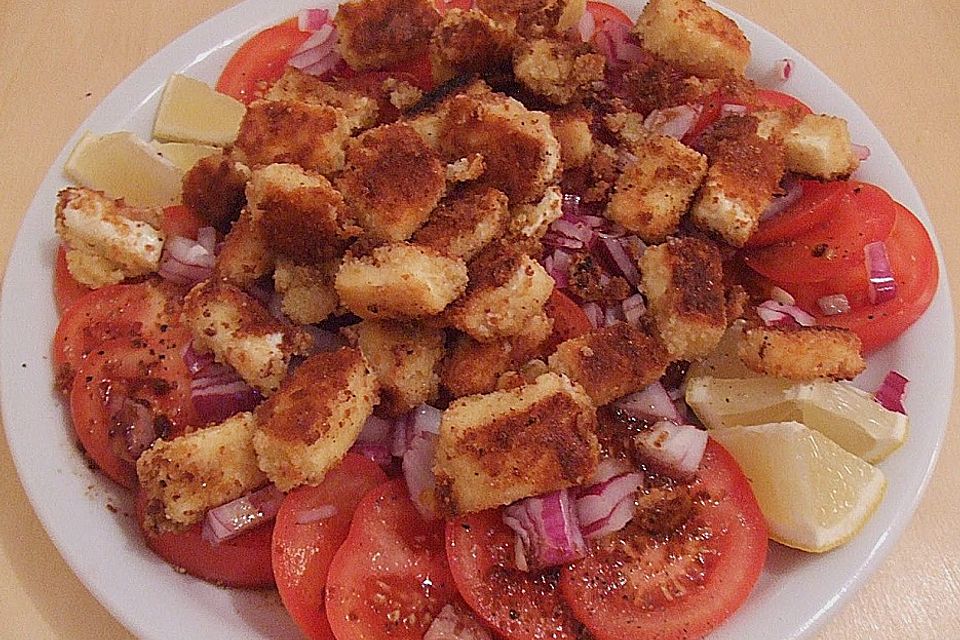 Tomatensalat mit gebratenem Feta