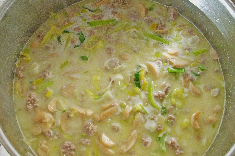 Porree-Käsesuppe mit Hack