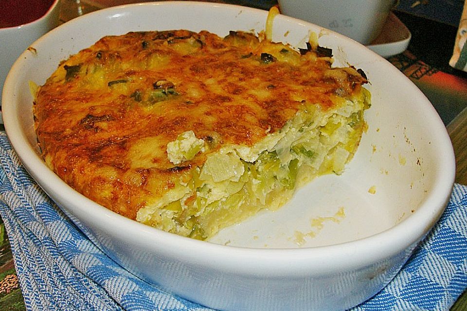 Lauchkuchen mit Kräuterdip