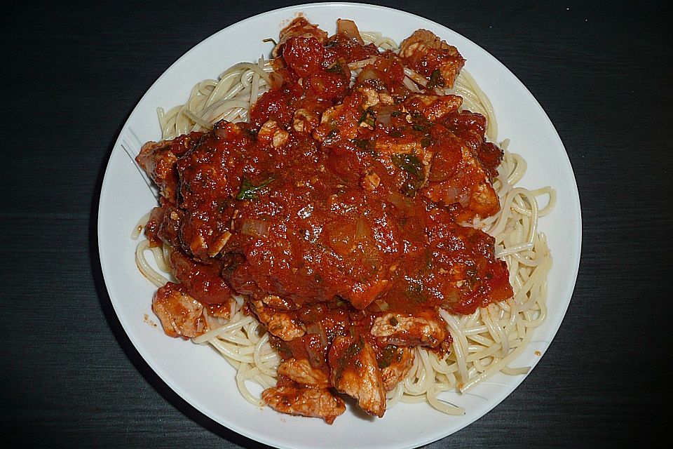 Rucola - Spaghetti mit Putenschnitzel