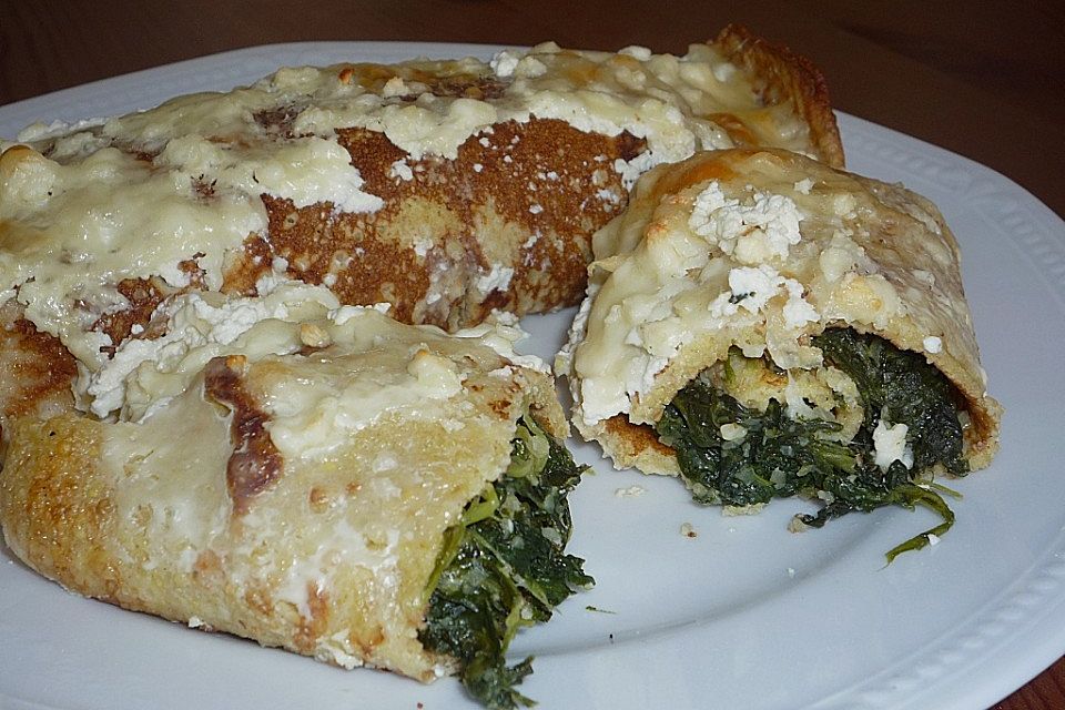 Hirsepfannkuchen mit Spinatfüllung