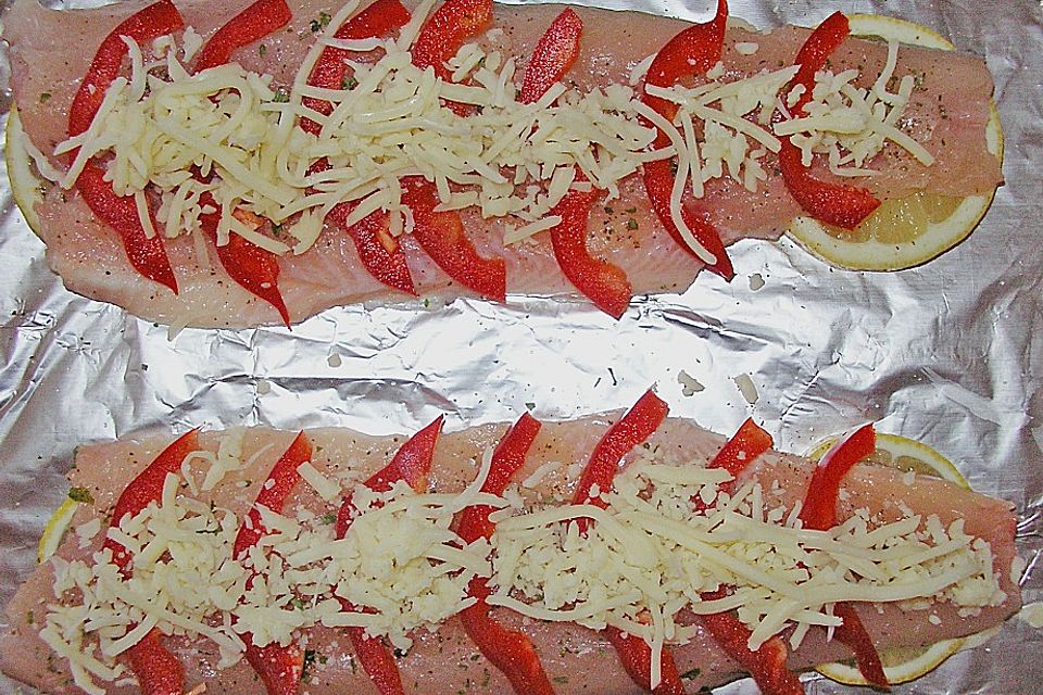 Lachsforellenfilet gebacken, mit Ofenkartoffeln