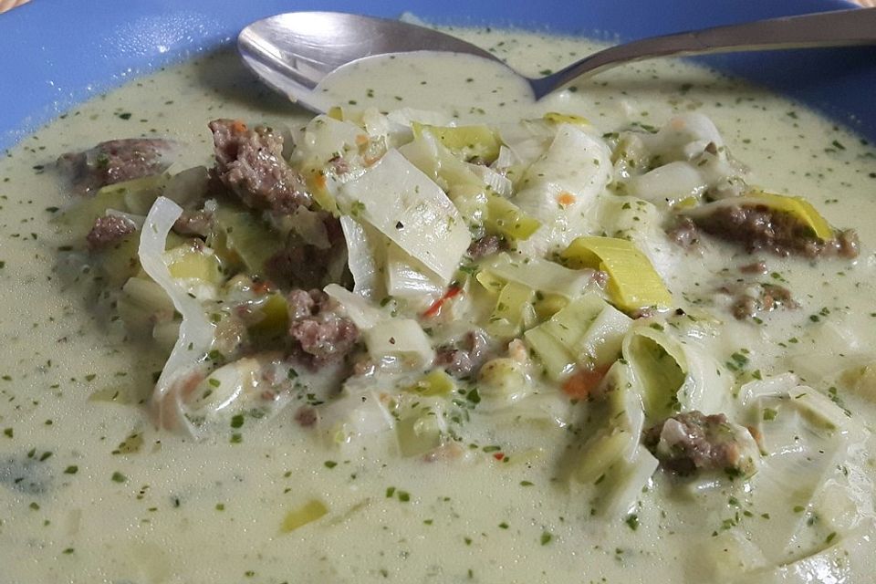 Hackfleisch - Käse - Lauchsuppe