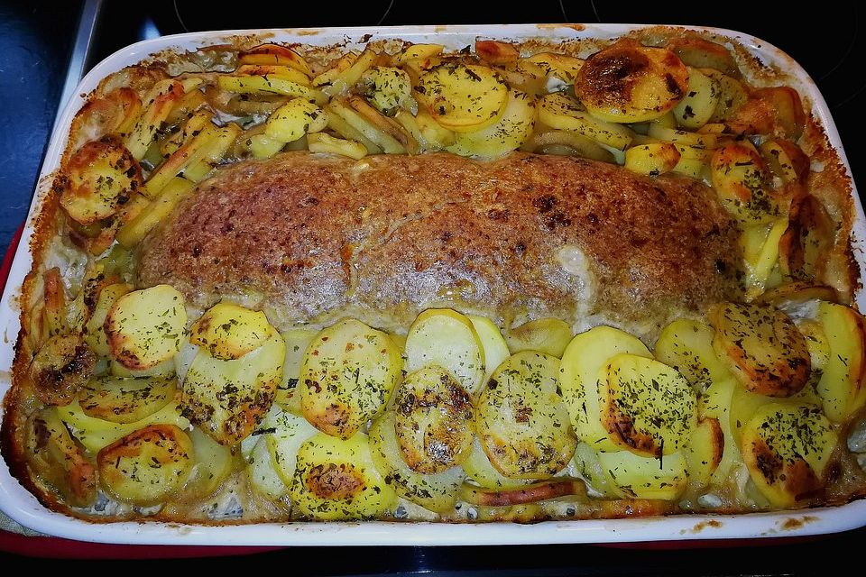 Hackbraten auf Kartoffelgratin