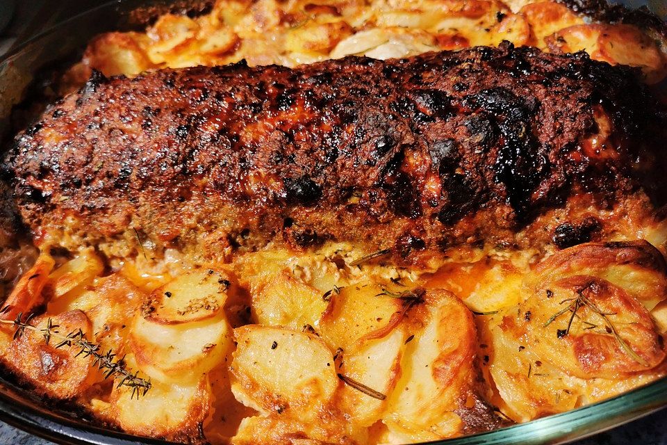 Hackbraten auf Kartoffelgratin