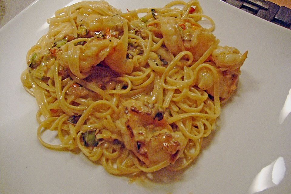 Zitronenspaghetti mit Garnelen